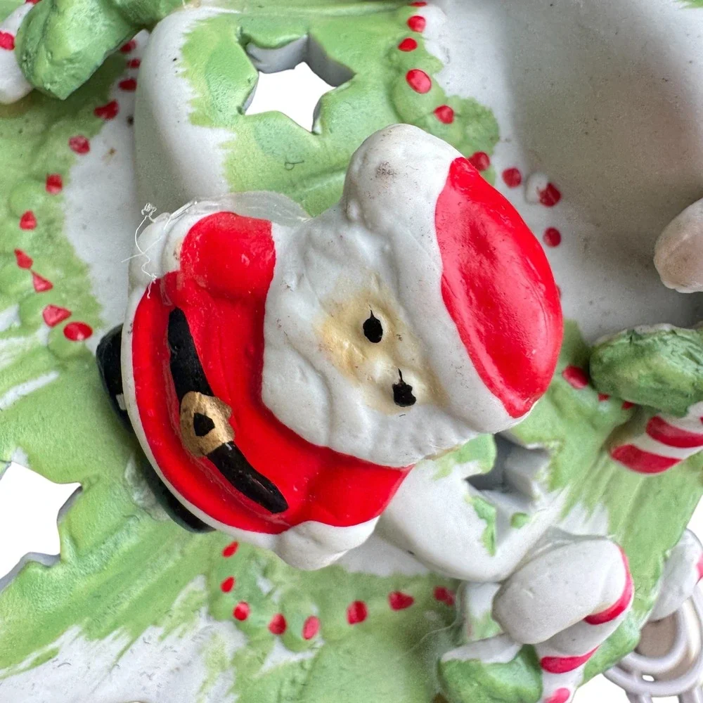 Vintage Ceramic Lighted Christmas Tree Santa Teddy Bear Candy Cane Star Cutouts